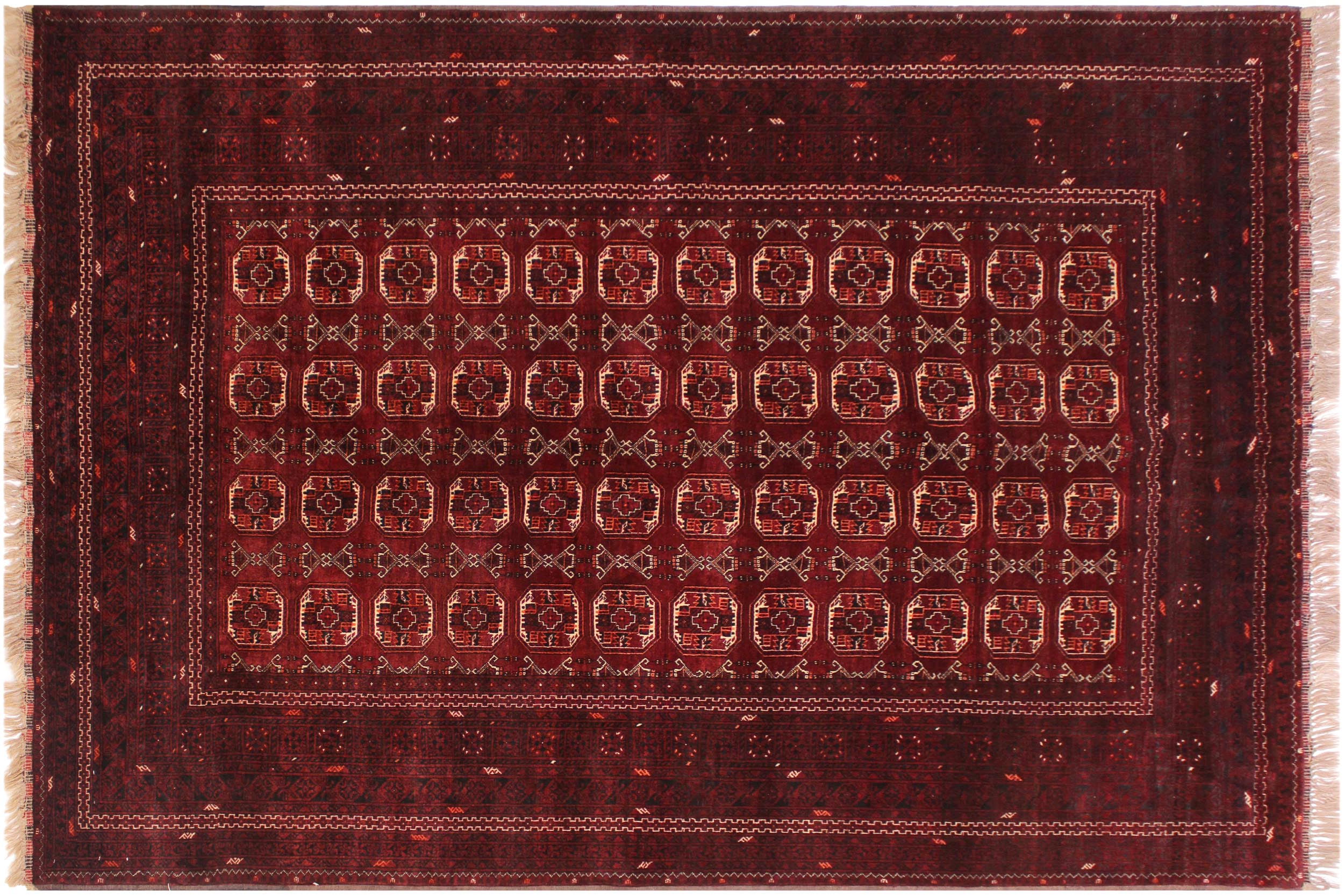handmade Geometric Antique Khal Muhamm Rust Ivory Hand Knotted RECTANGLE 100% WOOL area rug 7x9