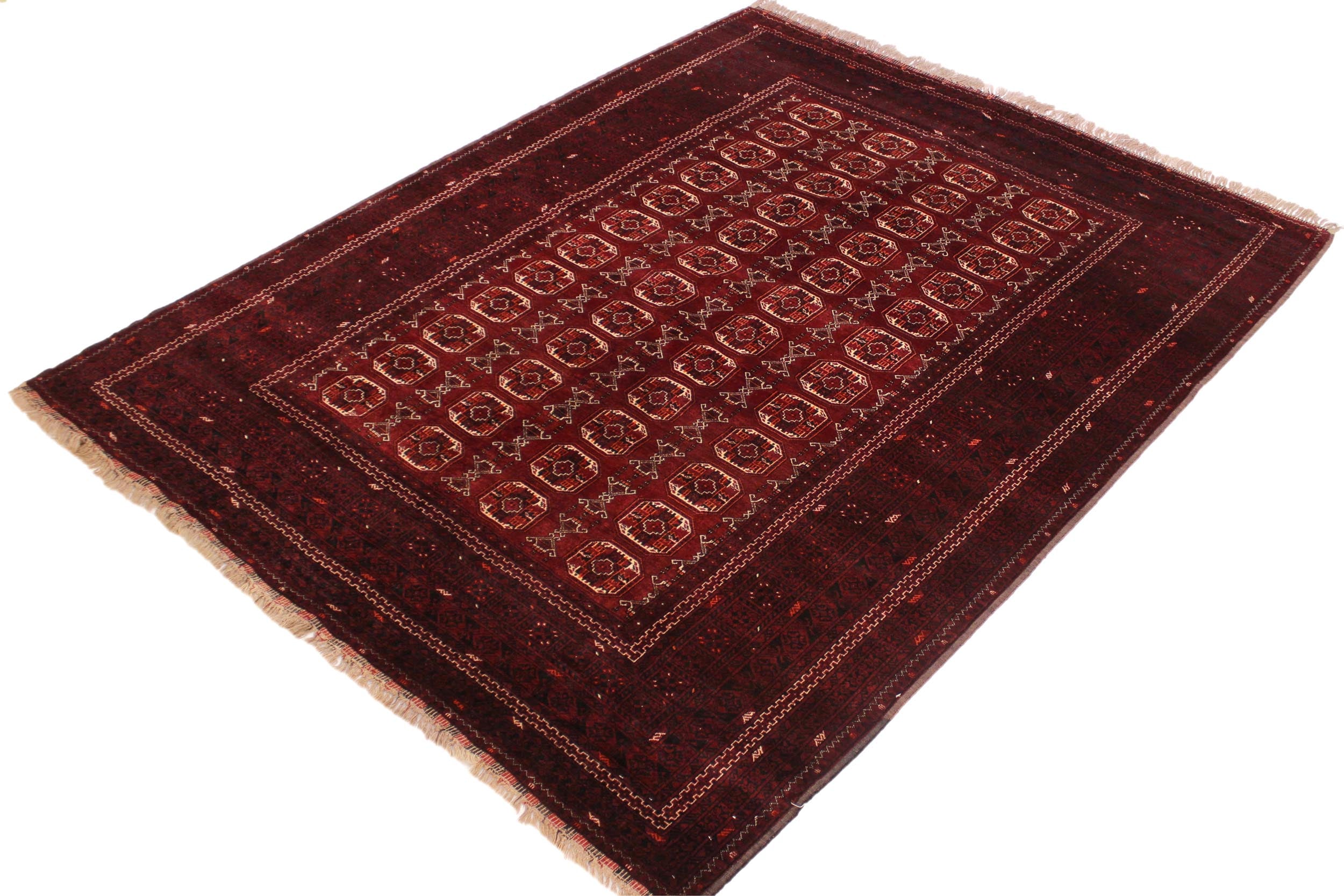 handmade Geometric Antique Khal Muhamm Rust Ivory Hand Knotted RECTANGLE 100% WOOL area rug 7x9