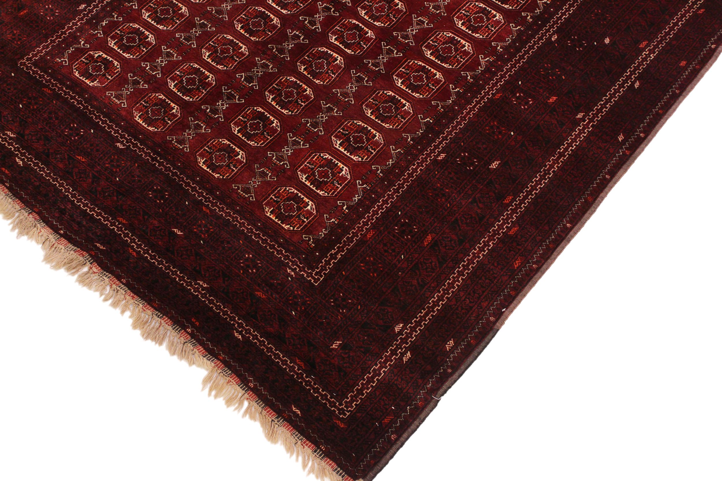 handmade Geometric Antique Khal Muhamm Rust Ivory Hand Knotted RECTANGLE 100% WOOL area rug 7x9