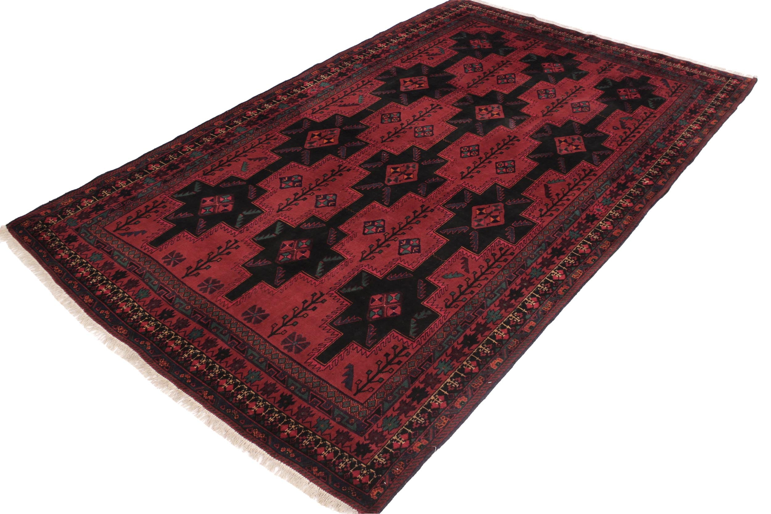 handmade Geometric Balouchi Red Black Hand Knotted RECTANGLE 100% WOOL area rug 7x9