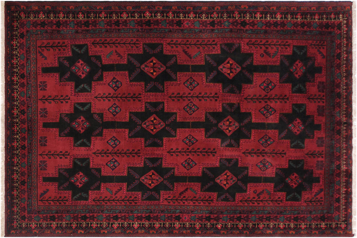 handmade Geometric Balouchi Red Black Hand Knotted RECTANGLE 100% WOOL area rug 7x9