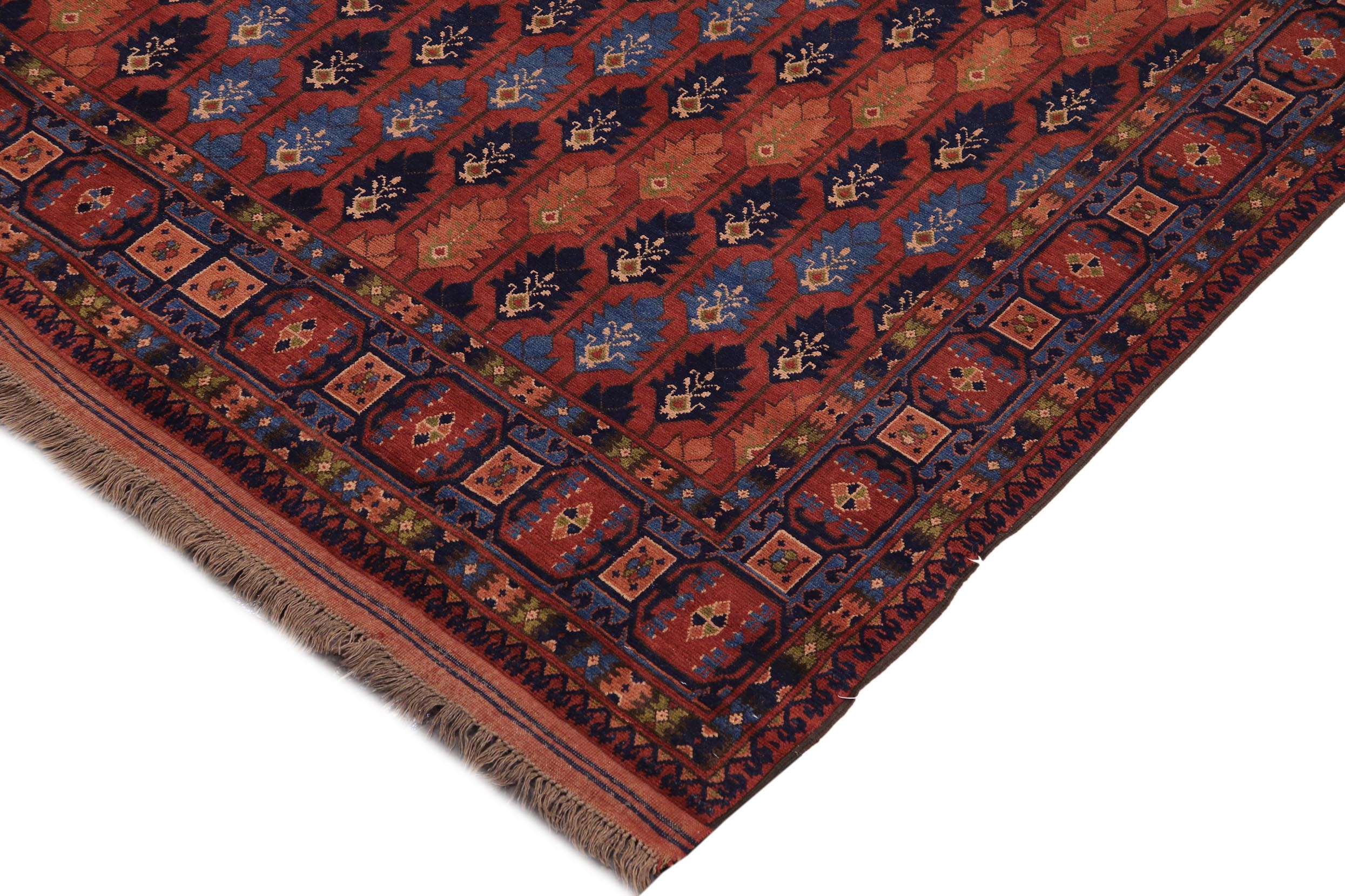 handmade Geometric Kargahi Rust Blue Hand Knotted RECTANGLE 100% WOOL area rug 7x10