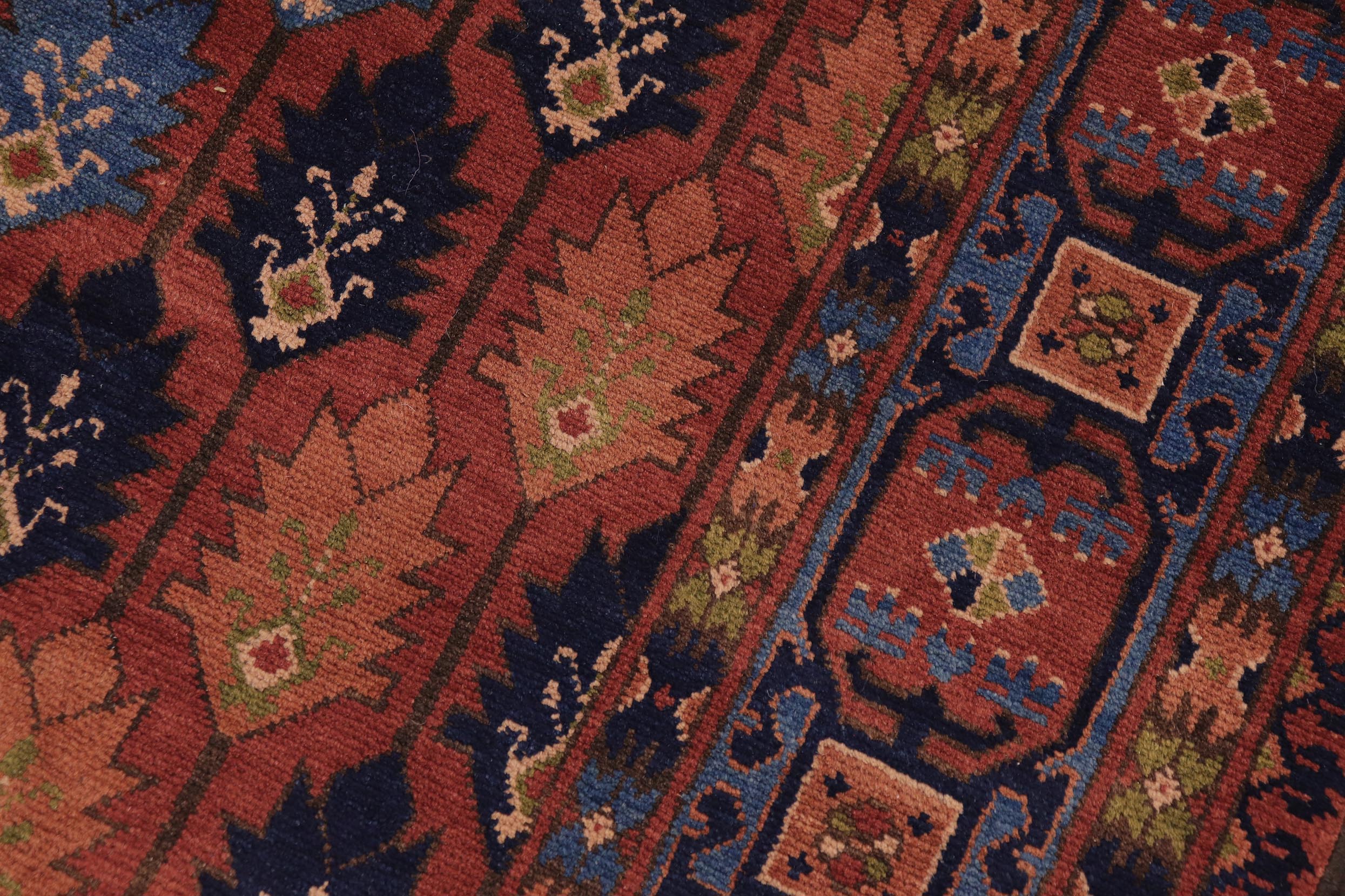 handmade Geometric Kargahi Rust Blue Hand Knotted RECTANGLE 100% WOOL area rug 7x10
