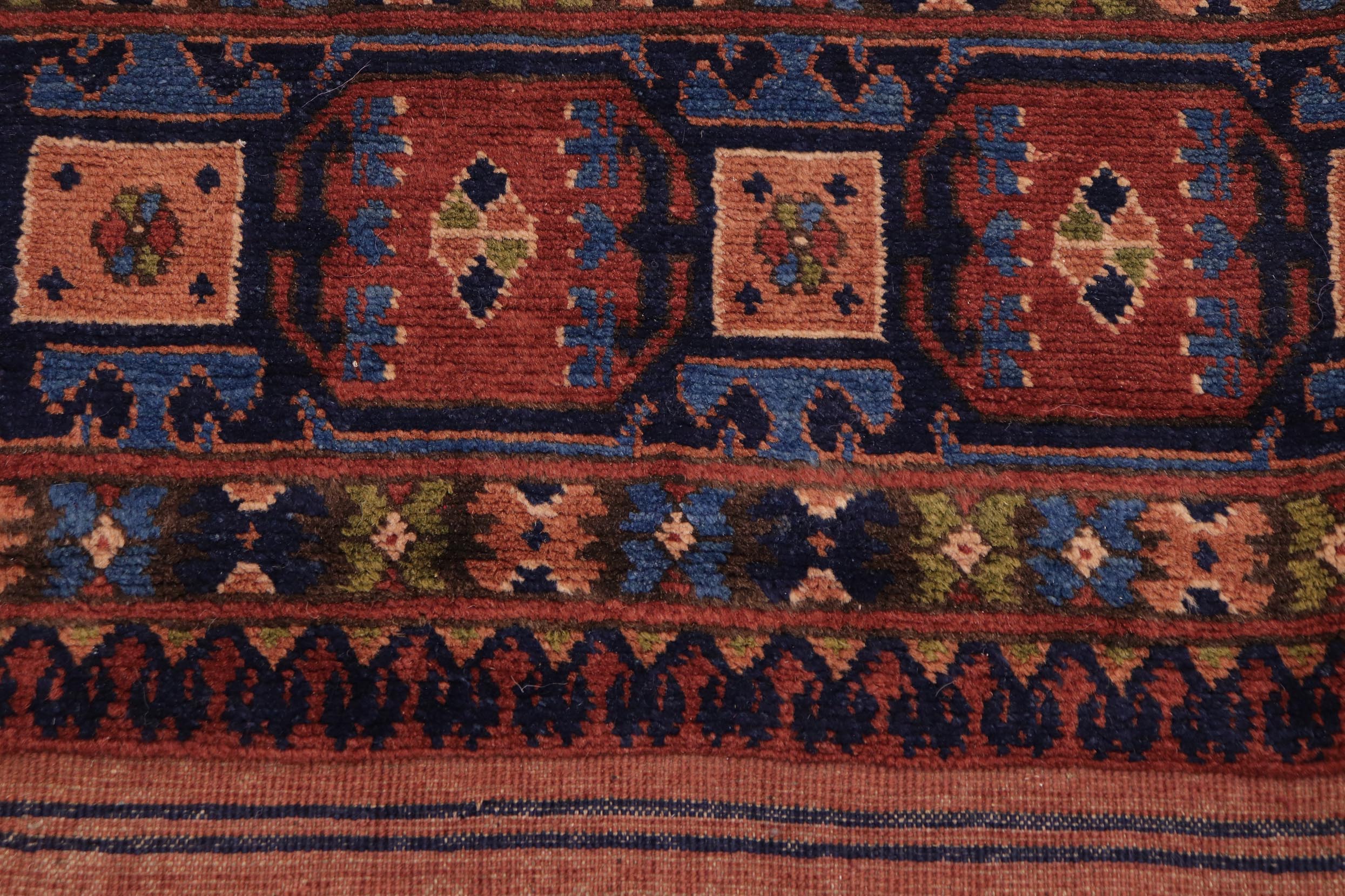 handmade Geometric Kargahi Rust Blue Hand Knotted RECTANGLE 100% WOOL area rug 7x10