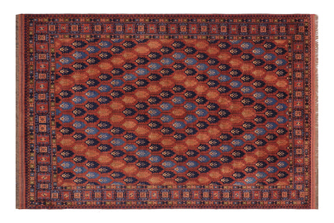 handmade Geometric Kargahi Rust Blue Hand Knotted RECTANGLE 100% WOOL area rug 7x10