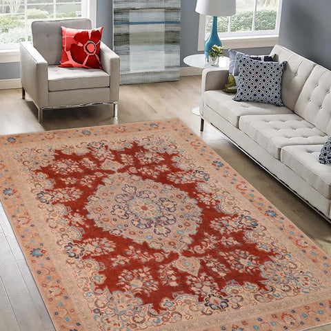 handmade Vintage Hand Painte Red Tan Hand Knotted RECTANGLE 100% WOOL area rug 10X14