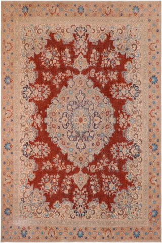 handmade Vintage Hand Painte Red Tan Hand Knotted RECTANGLE 100% WOOL area rug 10X14