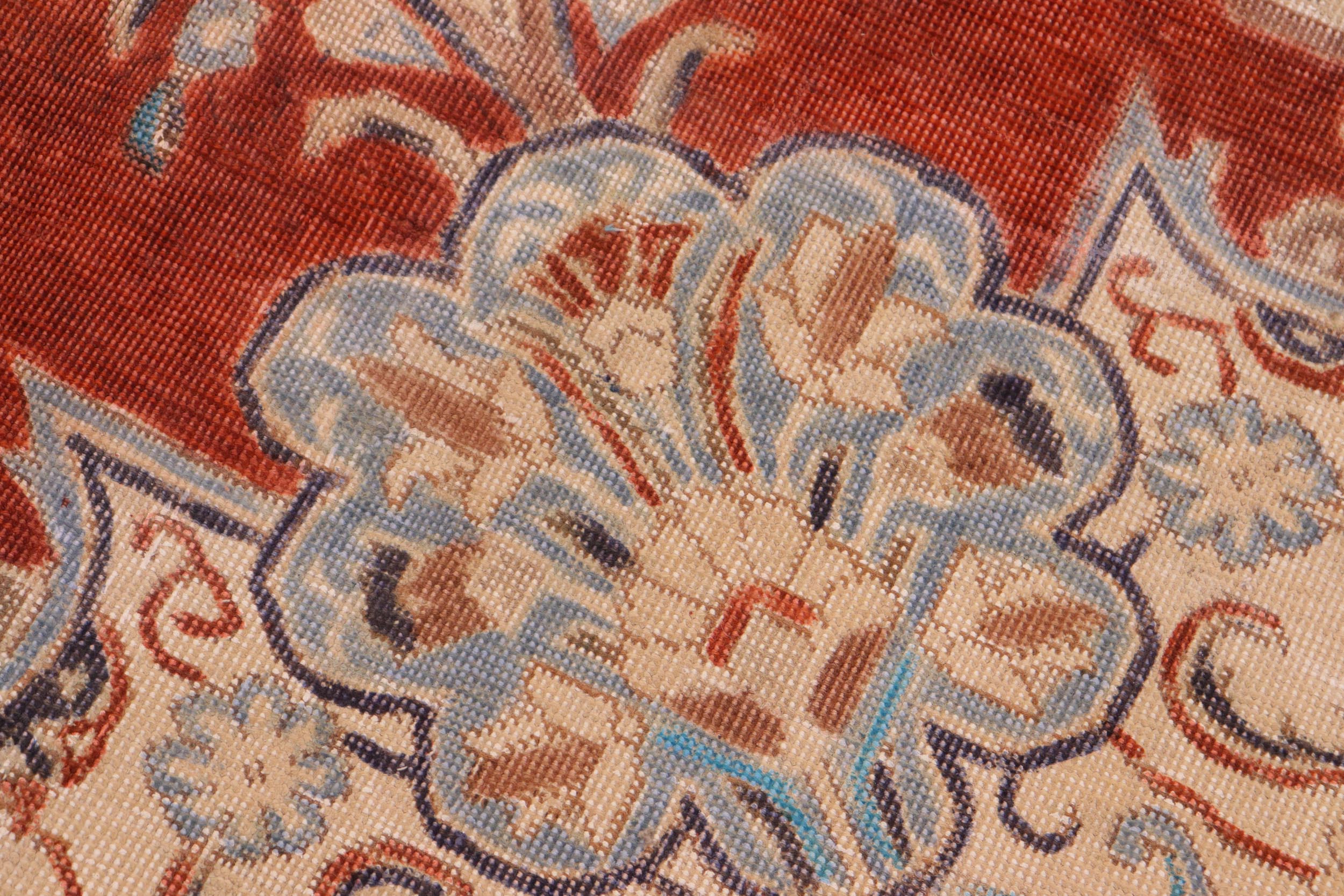 handmade Vintage Hand Painte Red Tan Hand Knotted RECTANGLE 100% WOOL area rug 10' x 14'