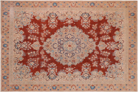 handmade Vintage Hand Painte Red Tan Hand Knotted RECTANGLE 100% WOOL area rug 10' x 14'