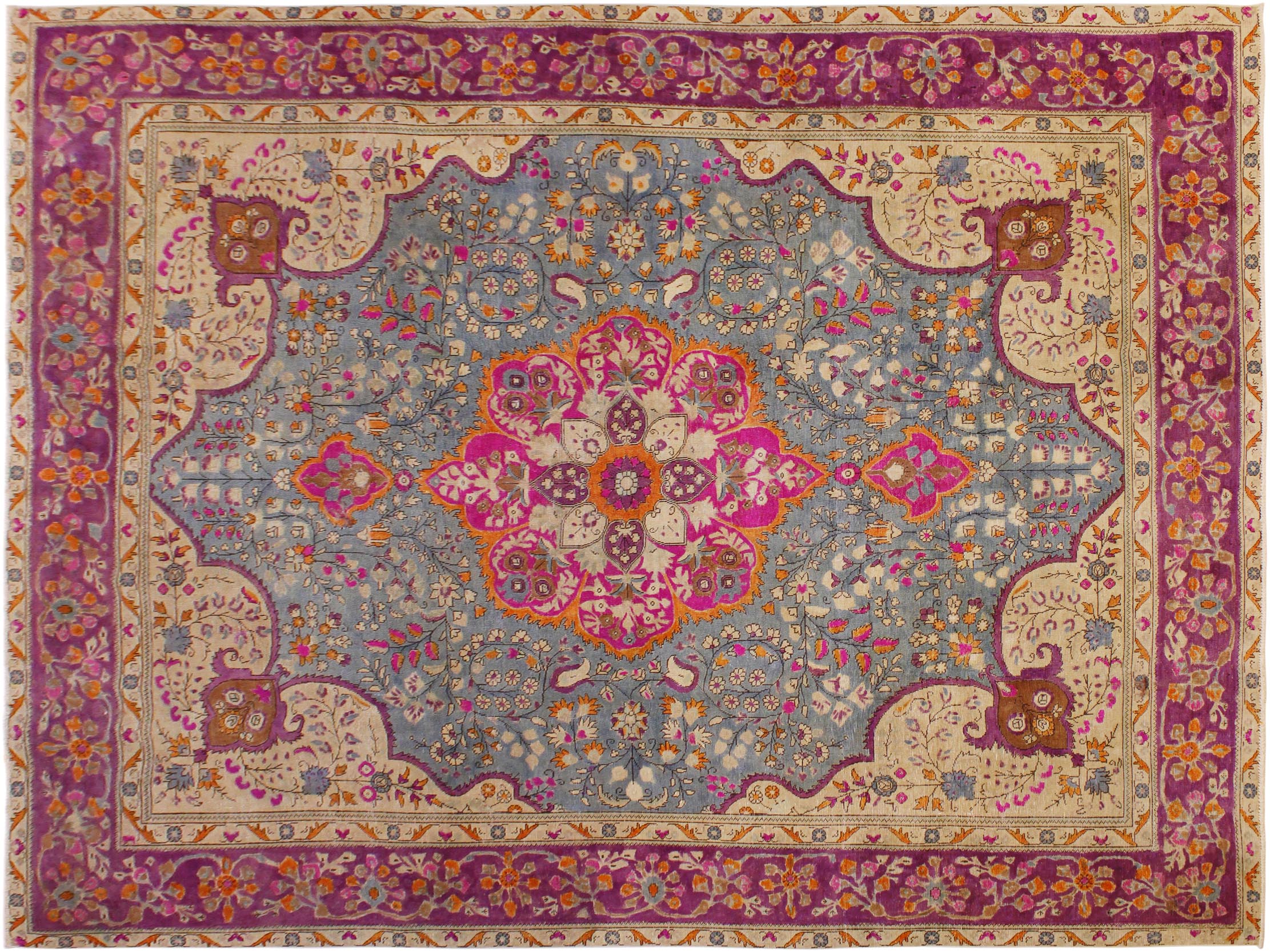 handmade Vintage Hand Painte Gray Purple Hand Knotted RECTANGLE 100% WOOL area rug 9' x 12'