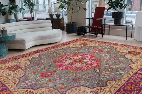 handmade Vintage Hand Painte Gray Purple Hand Knotted RECTANGLE 100% WOOL area rug 9X12