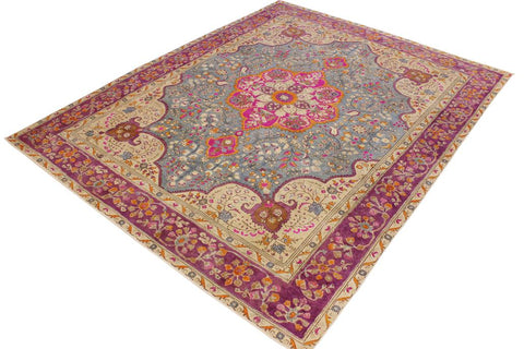 handmade Vintage Hand Painte Gray Purple Hand Knotted RECTANGLE 100% WOOL area rug 9X12