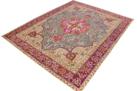 handmade Vintage Hand Painte Gray Purple Hand Knotted RECTANGLE 100% WOOL area rug 9' x 12'