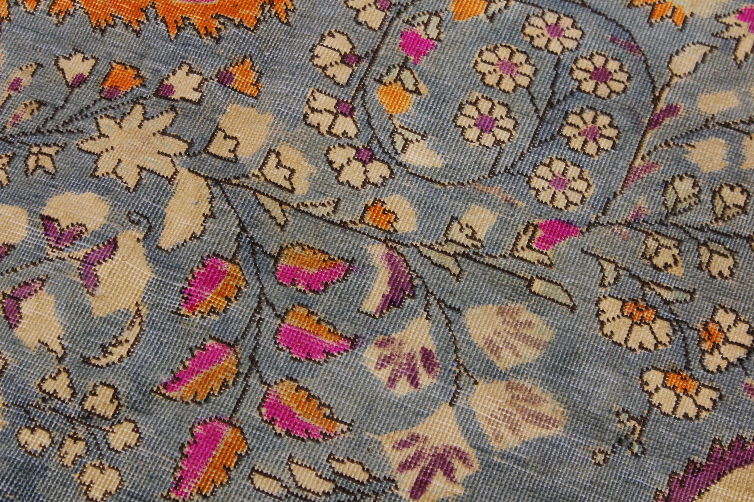 handmade Vintage Hand Painte Gray Purple Hand Knotted RECTANGLE 100% WOOL area rug 9' x 12'