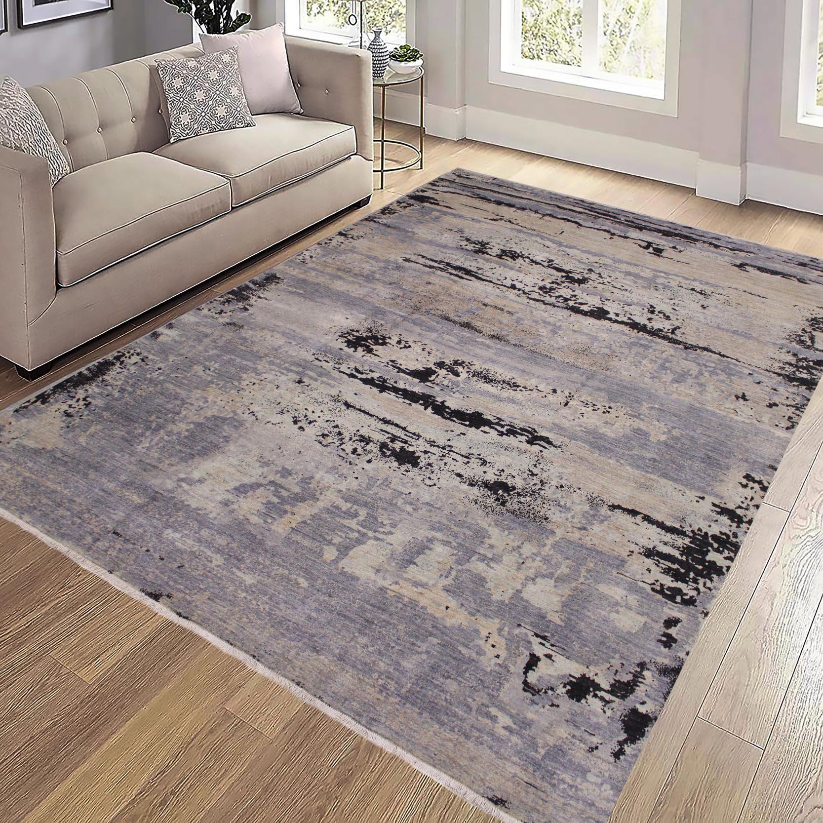 handmade Modern Kafkaz Gray Tan Hand Knotted RECTANGLE 100% WOOL area rug 11' x 15'