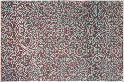 handmade Transitional Kafkaz Brown Green Hand Knotted RECTANGLE WOOL&SILK area rug 8' x 10'