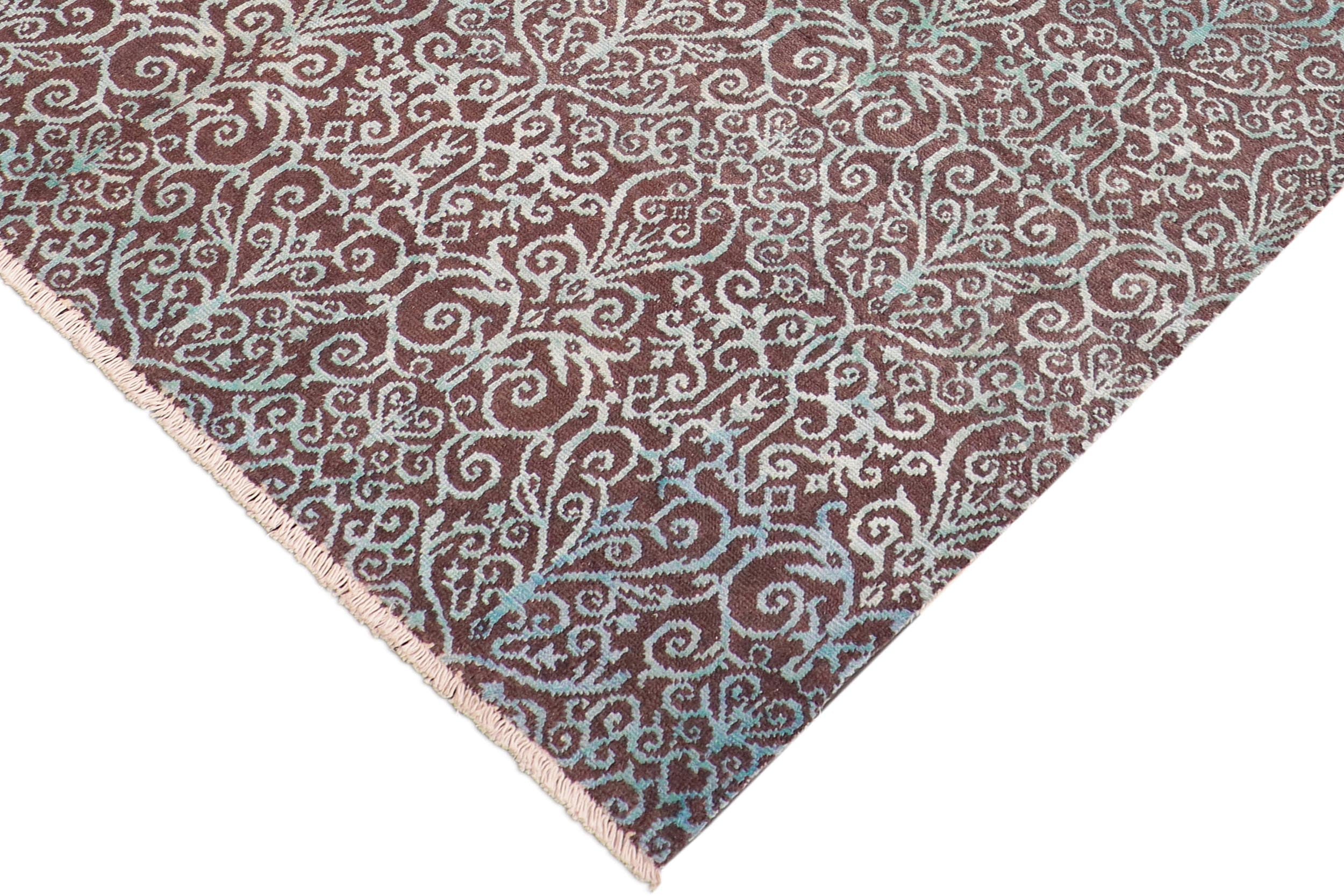 handmade Transitional Kafkaz Brown Green Hand Knotted RECTANGLE WOOL&SILK area rug 8' x 10'