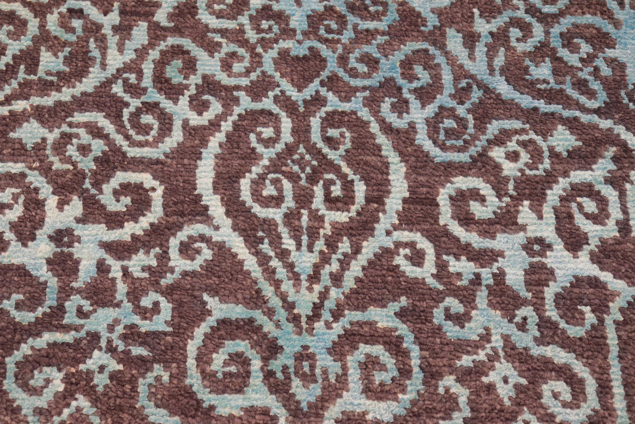 handmade Transitional Kafkaz Brown Green Hand Knotted RECTANGLE WOOL&SILK area rug 8' x 10'