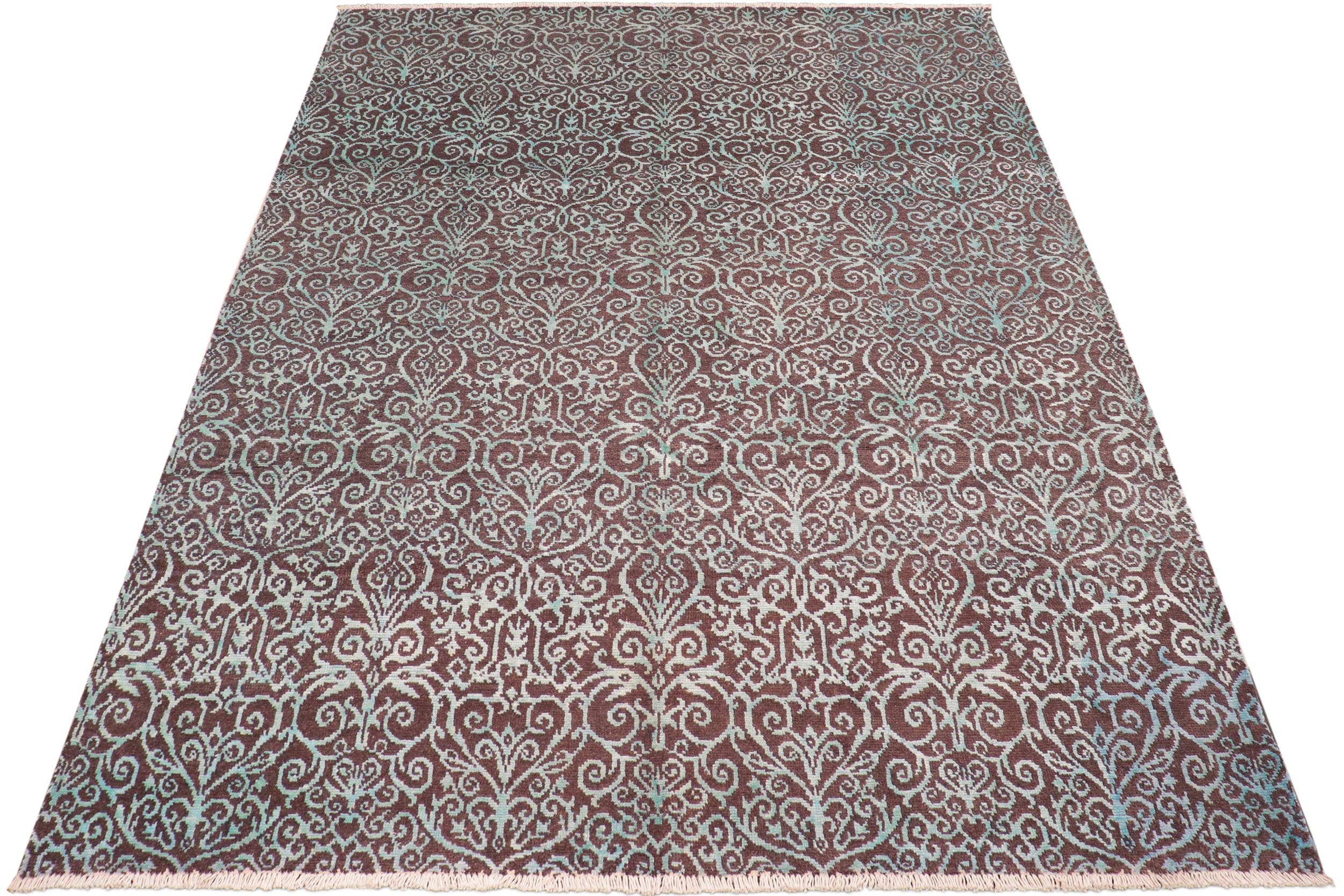 handmade Transitional Kafkaz Brown Green Hand Knotted RECTANGLE WOOL&SILK area rug 8' x 10'