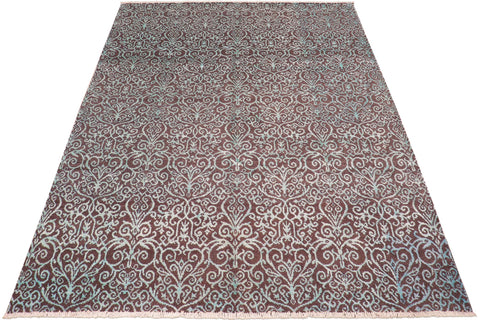 handmade Transitional Kafkaz Brown Green Hand Knotted RECTANGLE WOOL&SILK area rug 8' x 10'