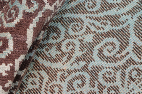 handmade Transitional Kafkaz Brown Green Hand Knotted RECTANGLE WOOL&SILK area rug 8' x 10'