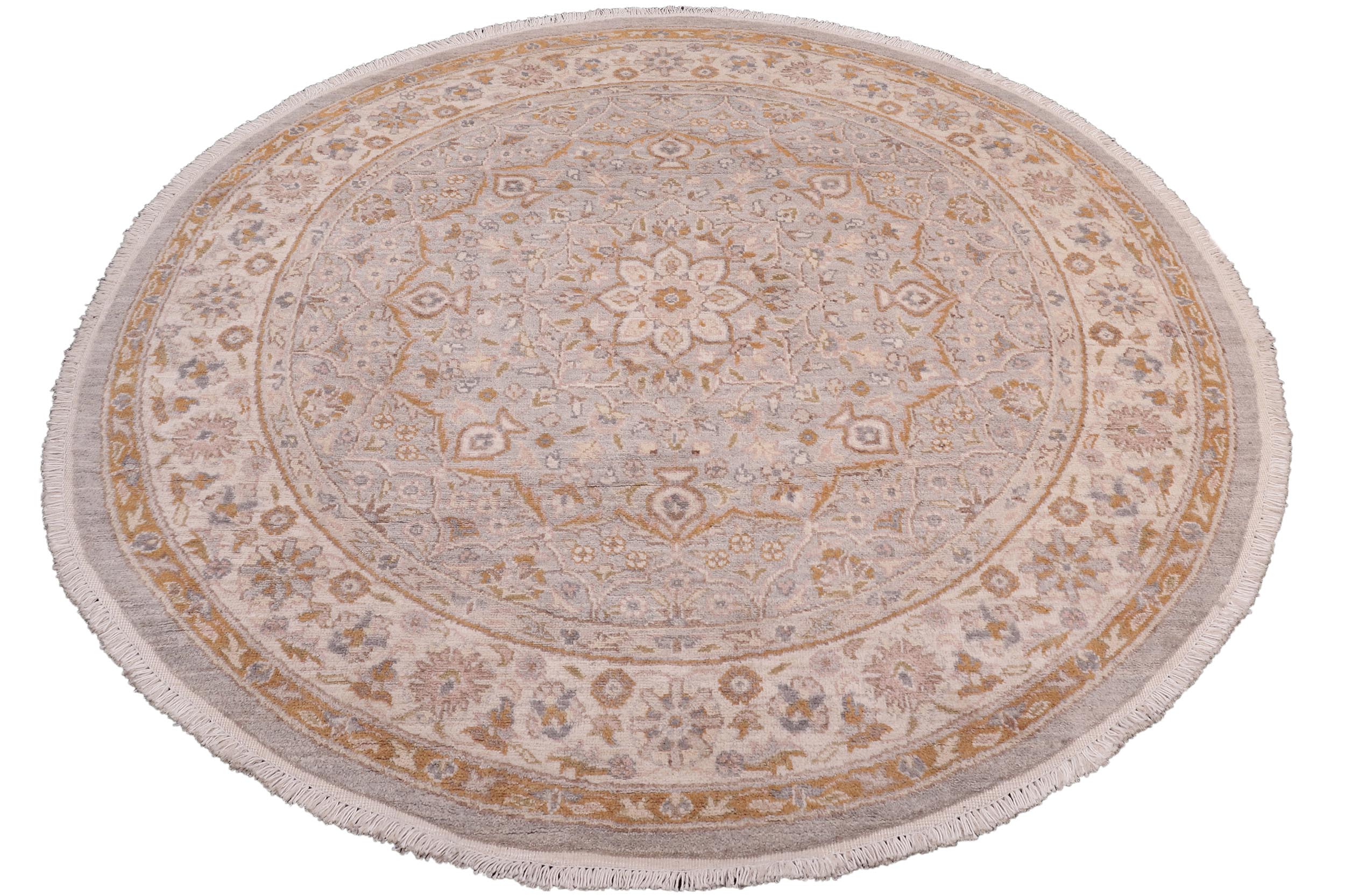 handmade Traditional Kafkaz Gray Ivory Hand Knotted ROUND 100% WOOL area rug 7' x 7'