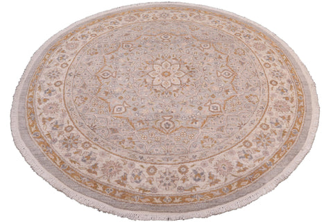 handmade Traditional Kafkaz Gray Ivory Hand Knotted ROUND 100% WOOL area rug 7' x 7'