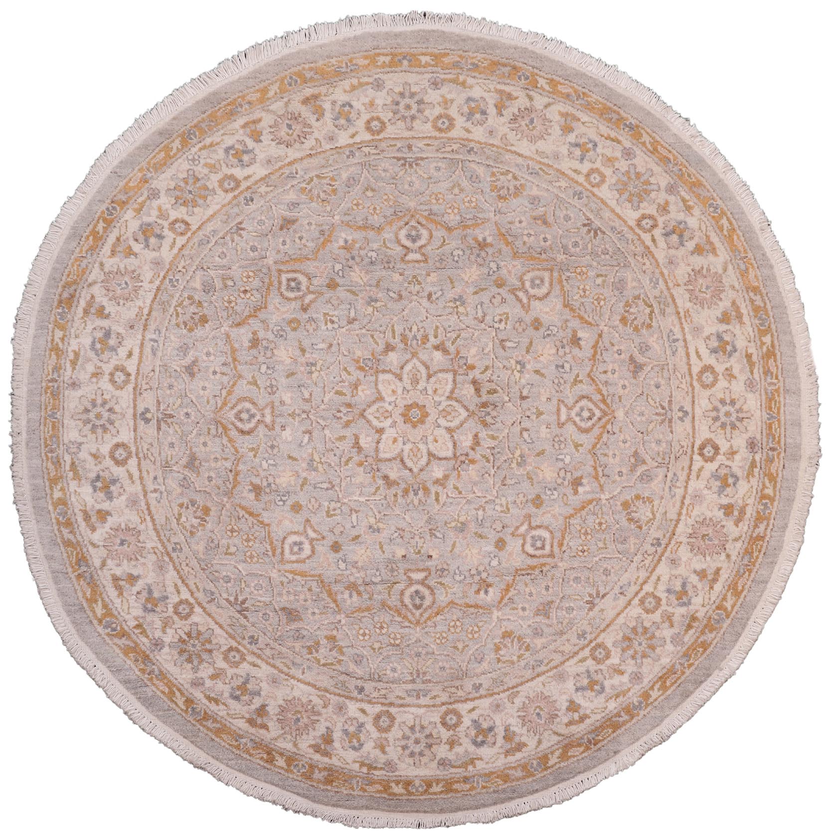 handmade Traditional Kafkaz Gray Ivory Hand Knotted ROUND 100% WOOL area rug 7' x 7'