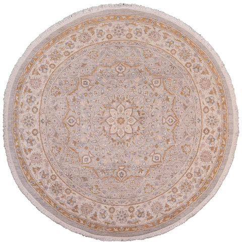 handmade Traditional Kafkaz Gray Ivory Hand Knotted ROUND 100% WOOL area rug 7' x 7'