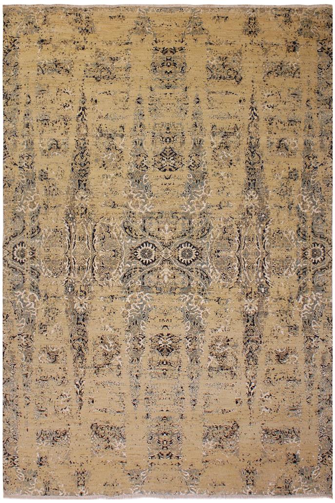 handmade Modern Kafkaz Tan Blue Hand Knotted RECTANGLE WOOL&SILK area rug 10X14