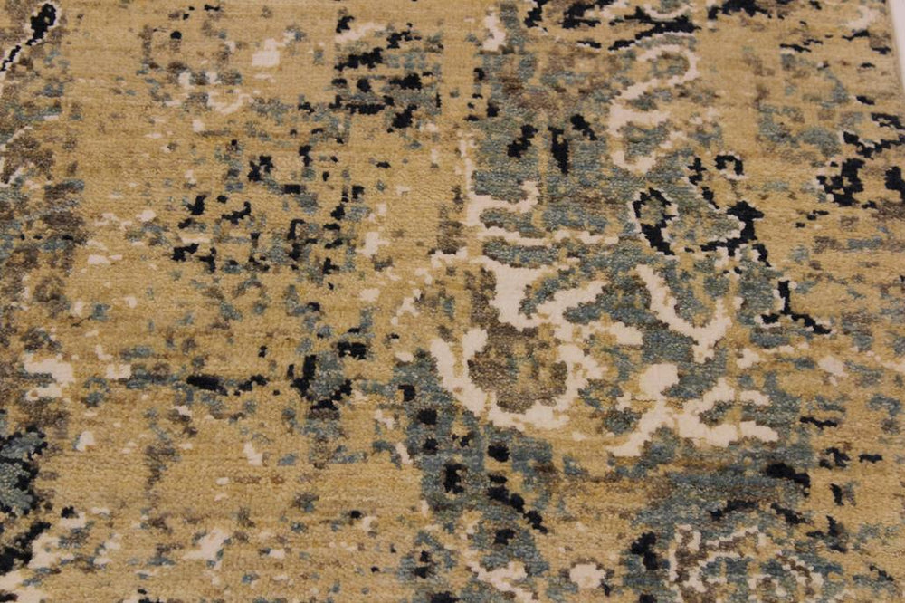 handmade Modern Kafkaz Tan Blue Hand Knotted RECTANGLE WOOL&SILK area rug 10X14