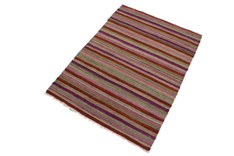 handmade Modern Kilim Rust Purple Hand-Woven RECTANGLE 100% WOOL area rug 3x4