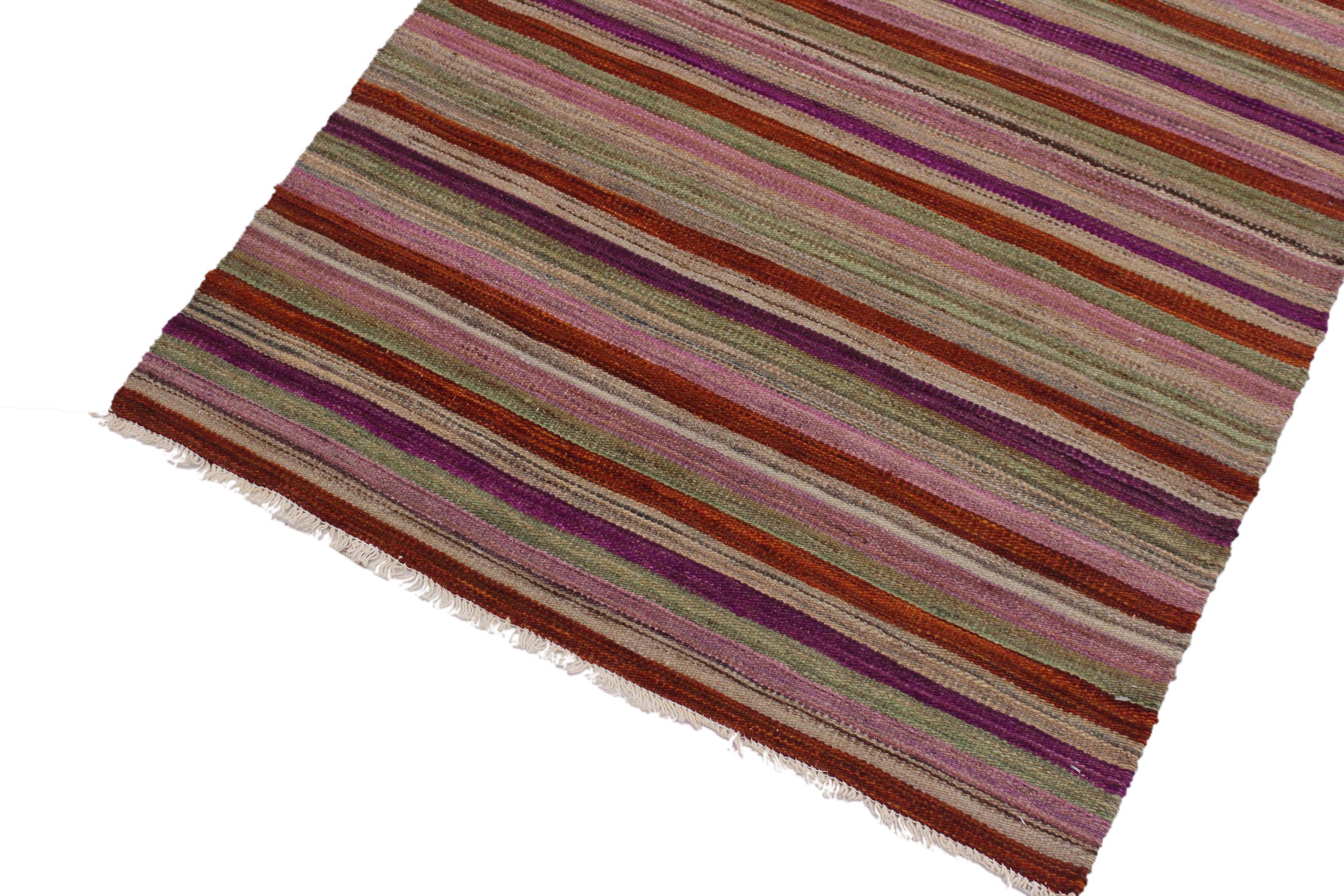 handmade Modern Kilim Rust Purple Hand-Woven RECTANGLE 100% WOOL area rug 3x4