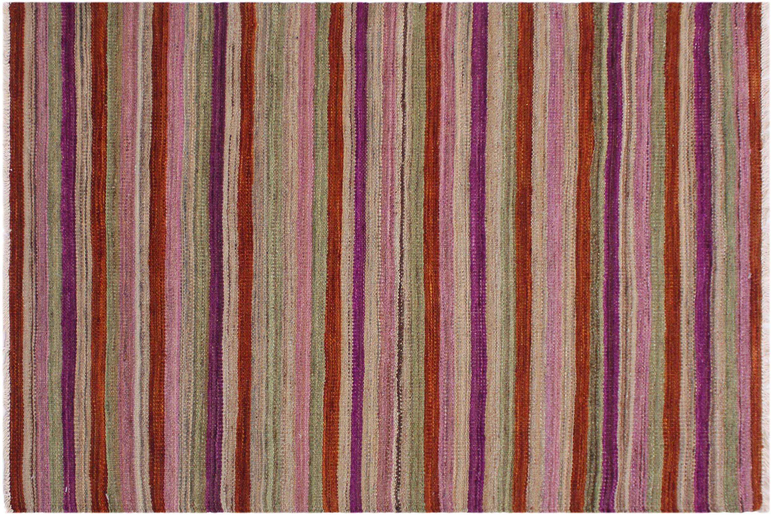 handmade Modern Kilim Rust Purple Hand-Woven RECTANGLE 100% WOOL area rug 3x4