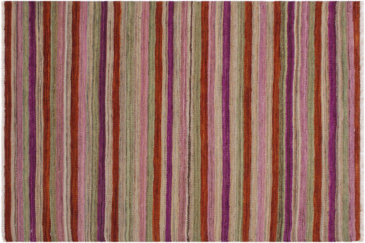 handmade Modern Kilim Rust Purple Hand-Woven RECTANGLE 100% WOOL area rug 3x4