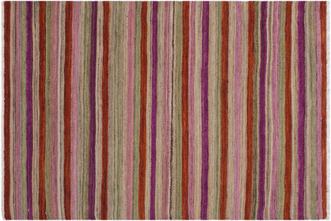 handmade Modern Kilim Rust Purple Hand-Woven RECTANGLE 100% WOOL area rug 3x4