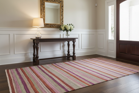 handmade Modern Kilim Rust Purple Hand-Woven RECTANGLE 100% WOOL area rug 3x4