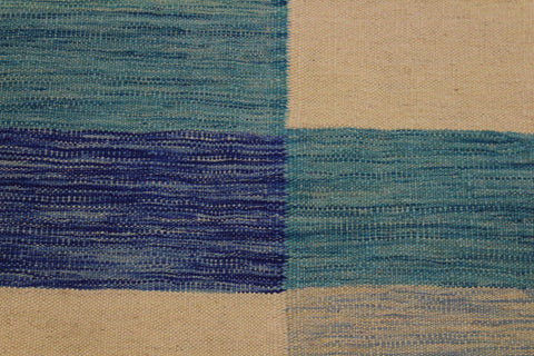 handmade Modern Kilim Ivory Blue Hand-Woven RECTANGLE 100% WOOL area rug 5x8