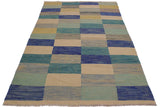 Flat Weave Kilim Antique Navaho Vintage handmade Modern Kilim Ivory Blue Hand-Woven Rectangle 100% Wool Area Rug 5x8 