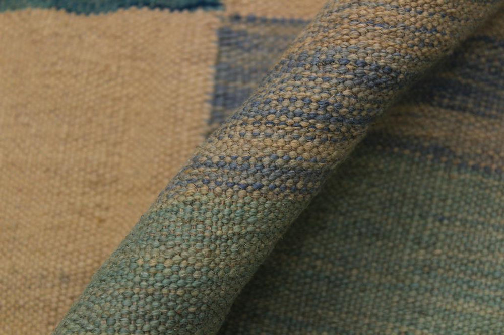 Flat Weave Kilim Antique Navaho Vintage handmade Modern Kilim Ivory Blue Hand-Woven Rectangle 100% Wool Area Rug 5x8 