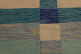 Flat Weave Kilim Antique Navaho Vintage handmade Modern Kilim Ivory Blue Hand-Woven Rectangle 100% Wool Area Rug 5x8 