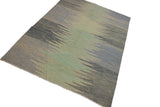 Flat Weave Kilim Antique Navaho Vintage handmade Modern Kilim Grey Lt. Green Hand-Woven Rectangle 100% Wool Area Rug 9x12 