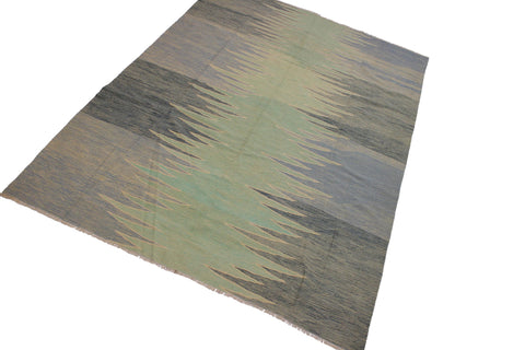 handmade Modern Kilim Grey Lt. Green Hand-Woven RECTANGLE 100% WOOL area rug 9x12