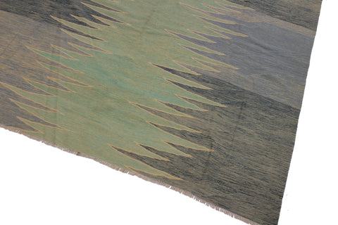 handmade Modern Kilim Grey Lt. Green Hand-Woven RECTANGLE 100% WOOL area rug 9x12