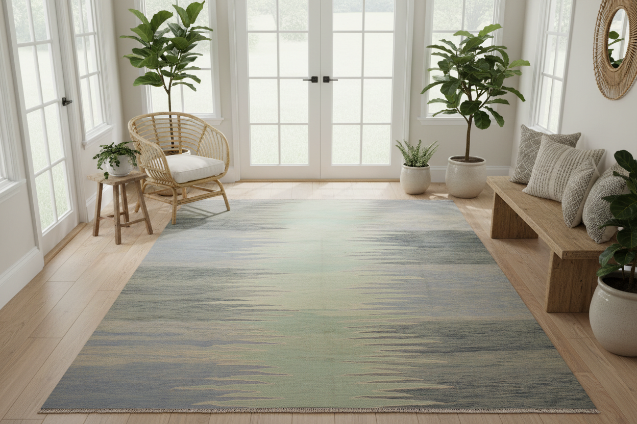 handmade Modern Kilim Grey Lt. Green Hand-Woven RECTANGLE 100% WOOL area rug 9x12