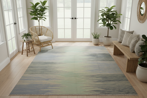 handmade Modern Kilim Grey Lt. Green Hand-Woven RECTANGLE 100% WOOL area rug 9x12