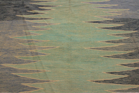 handmade Modern Kilim Grey Lt. Green Hand-Woven RECTANGLE 100% WOOL area rug 9x12