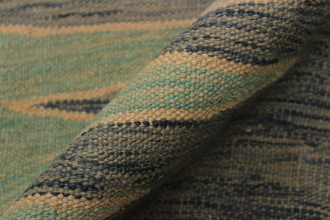 handmade Modern Kilim Grey Lt. Green Hand-Woven RECTANGLE 100% WOOL area rug 9x12