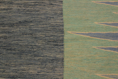 handmade Modern Kilim Grey Lt. Green Hand-Woven RECTANGLE 100% WOOL area rug 9x12