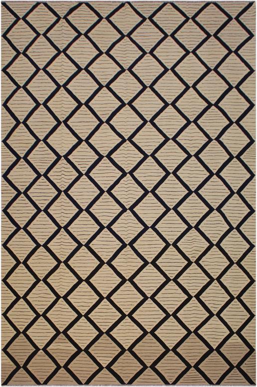 Flat Weave Kilim Antique Navaho Vintage handmade Modern Kilim Beige Black Hand-Woven Rectangle 100% Wool Area Rug 10x13 